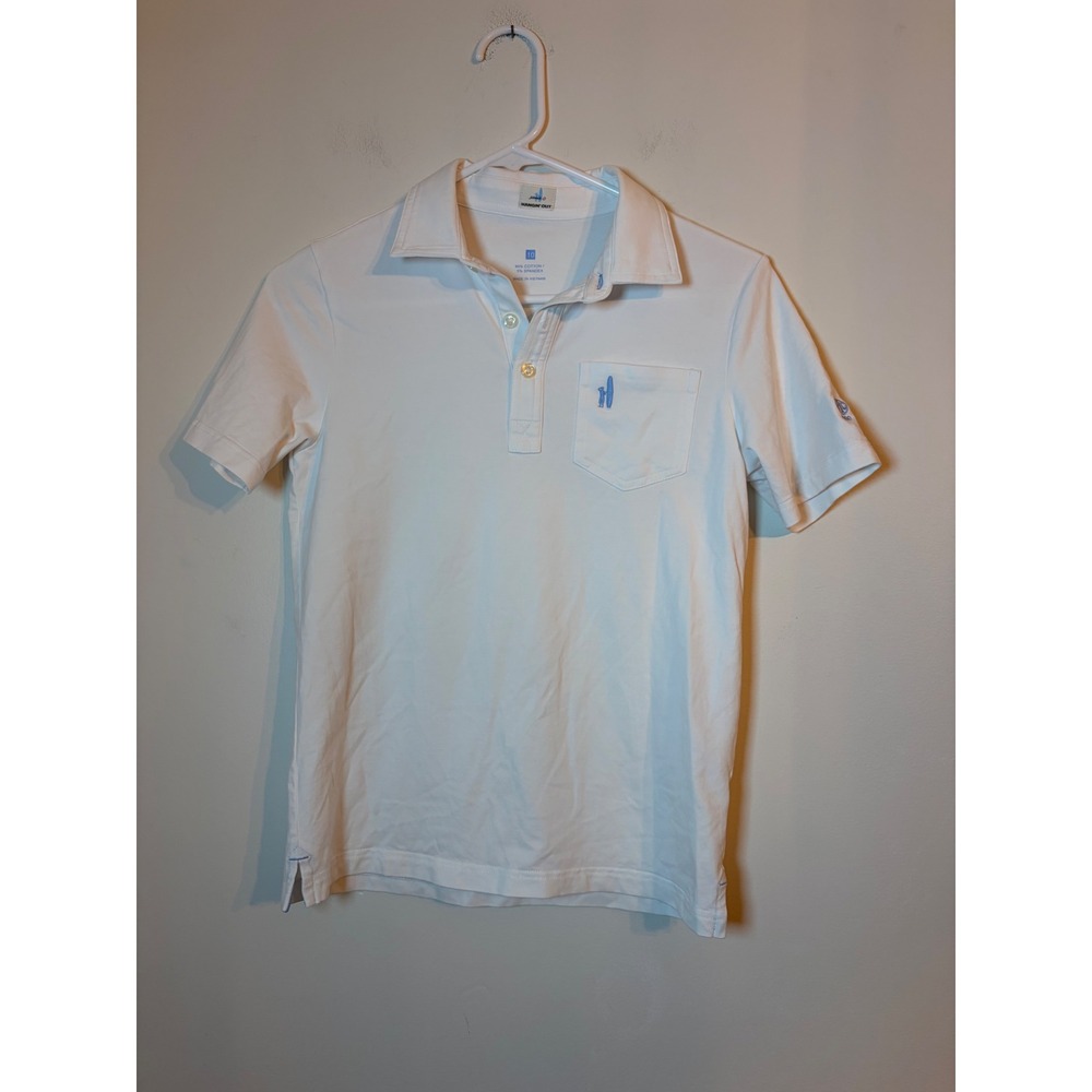 johnnie-O Polo Shirt Kids Size 10 White Hangin Out Short Sleeve Stretch Cotton
